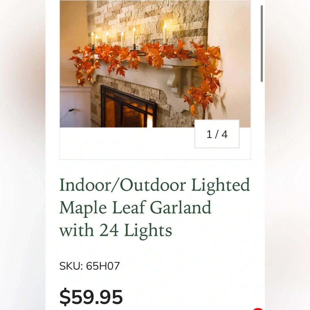 Indoor/Outdoor Lighted Maple Leaf Garland with 24 Lights
